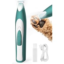oneisall Low Noise Dog Paw Trimmer with LED Light, Paw Trimmer for Dogs 0.8inch/20mm Widen Blade, 35dB Cordless Electric Pet Paw Grooming Clippers for Paws, Ears, Face, Rump Green