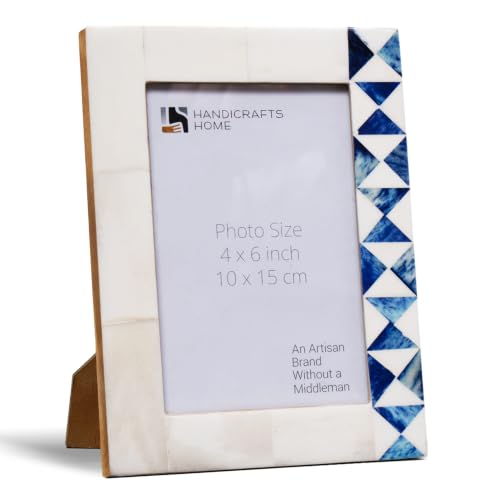 Handicrafts Home Handmade Bone Inlay Mosaic Blue White Picture Frame, 6x4