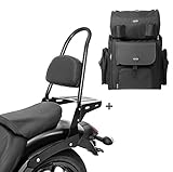 Adecuado para sissy bars con y sin portaequipajes y con y sin asiento de pasajero. En el caso de los asientos dobles, el montaje detrás o sobre el asiento del pasajero es posible. Cojín extraíble para usar como sissy bar solo rider