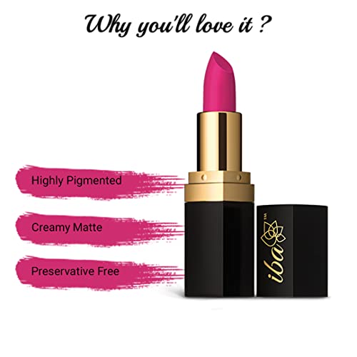 Image of Iba Long Stay Matte Lipstick for Women- M12 Pink Orchid, 4g | Creamy Matte Finish & Smooth Texture | Long-Lasting | Hydrated Lips | Enriched with Vitamin E | Intense Colour & Highly Pigmented | Lip Makeup