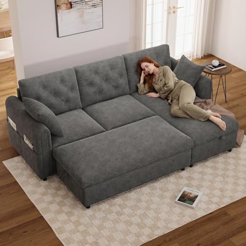 Nolirx Canapé d'angle Convertible avec Pouf Amovible, Méridienne de Rangement, Canapé d'angle Modulaire 3-5 Places en Forme de L, Velours Canape Dangle Convertible pour Salon,Gris