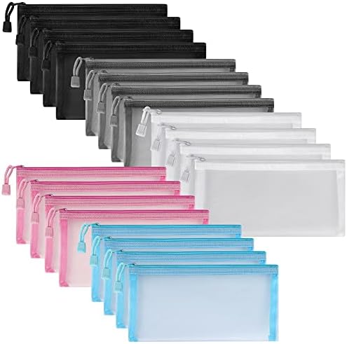 Sinzip 20 Pack Multicolored Zipper Mesh Pouch, Zipper Pencil Pouches Pen Bags, Multipurpose Travel Bags for Cosmetic School Office Supplies and Travel Accessories, 5 Colors (Assorted E)