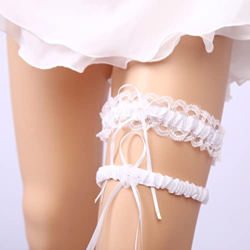 Carufin Porte-jarretelles en dentelle avec nœud et perles pour femme et fille Blanc Cover