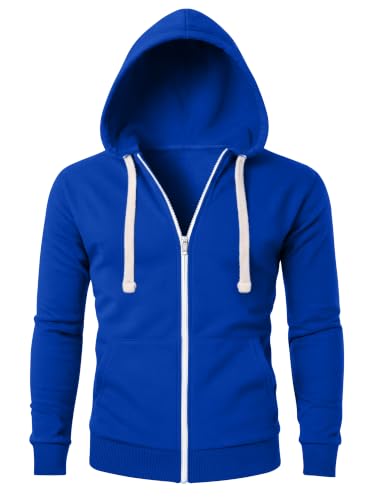Image of Love My Fashions® Men Full Zipper Plain Hoodie with Front Pockets Hoody for Casual Wear & Workout Royal Blue