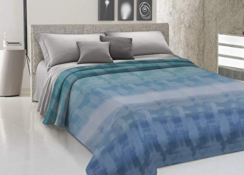 CapitanCasa Colcha de piqué ligera de verano, 100% algodón, fabricada en Italia, fantasía arcoíris de plaza y media, azul