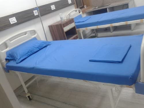 Hospital Bed Fitted Sheet With One Pillow Cover, Soft And Comfy 100% Cotton, 400 Thread Count, Standard Size 36X80X6 Inch, Light Blue Solid #TOP3