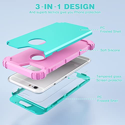 IDweel for iPhone 6S/6 Plus Case with Screen Protector Men, Mint Green/Pink - image 9