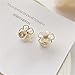 Clip On Flower Shell Pearl Fake Stud Earrings for Women No Piercings Ear Fashion Elegant White Floral Statement Huggie Studs Wedding Jewelry for Her Birthday 15mm