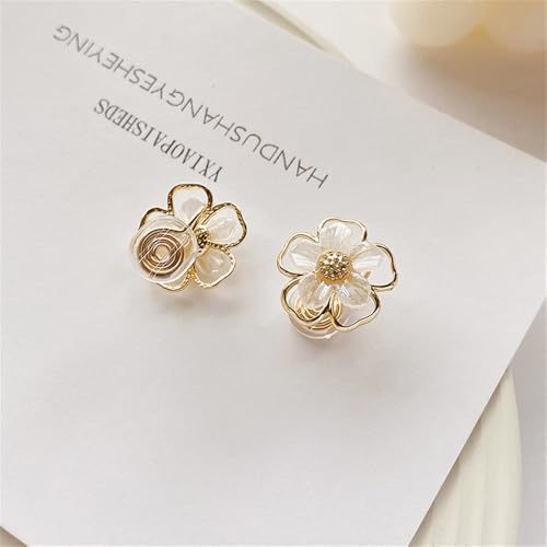 Clip On Flower Shell Pearl Fake Stud Earrings for Women No Piercings Ear Fashion Elegant Gold Plated White Floral Statement Huggie Studs Wedding Valentines Day Jewelry Gifts for Her Birthday Hypoallergenic 15mm4
