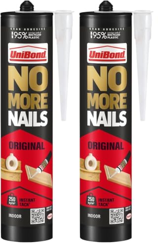 Image of UniBond No More Nails Original High Strength Grab Adhesive, Heavy Duty Mounting Glue for Wood, Brick, Metal, Ceramic & Plaster, Instant Grab Interior Construction Adhesive, 280ml Cartridge (Pack of 2)