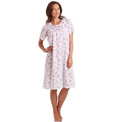 Lady Olga Women's Pink Nightdress Floral Short Sleeve Nightie Nightshirt (26-28)
