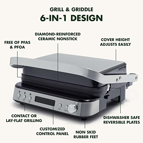 Greenpan Electric Indoor Stainless Steel 6-In-1 Contact Grill And Griddle, Healthy Ceramic Nonstick, Dishwasher Safe Reversible Plates, Pfas-Free #TOP2