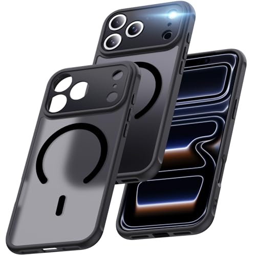Aunote Hülle für iPhone 17 Pro Max 6,9 Zoll Kompatibel mit MagSafe Kabellosem Laden, Kratzfeste Matt Rückseite Handyhülle Apple Case Cover Magnetische Stoßfest Tasche für 17ProMax Schutzhülle. Schwarz