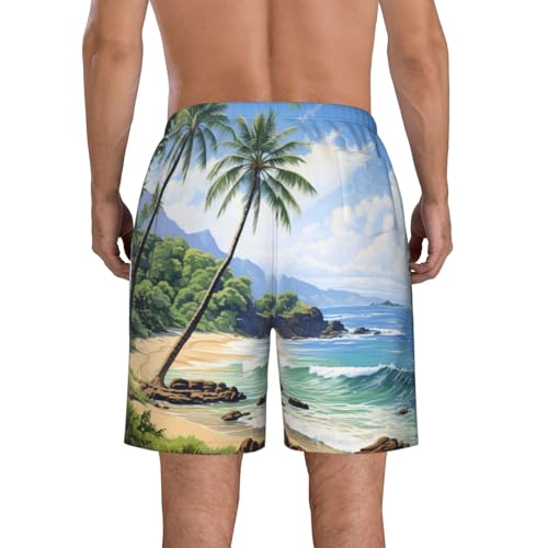 Hawaiian Beach with Palm Trees Print Stylish Beach Shorts Swim Trunks Lightweight Breathable Summer Outdoor Activities3