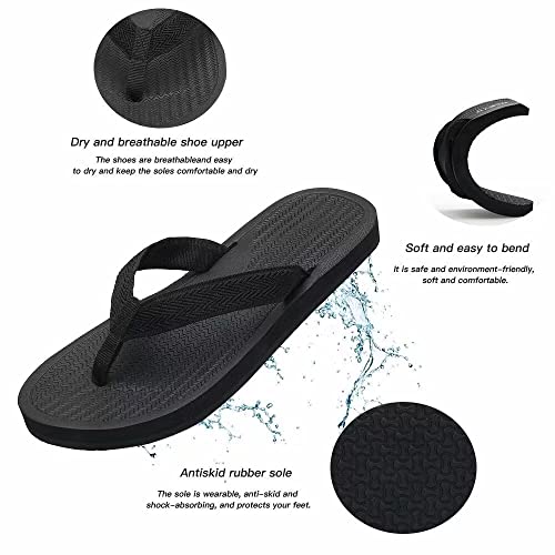 Megnya Ladies Water Flip Flops With Fabric Straps, Casual Yoga Mat Foam Sandals For Walking, Comfort Thong Flat Slippers For Shower Beach Pool Black Size 11 #TOP4