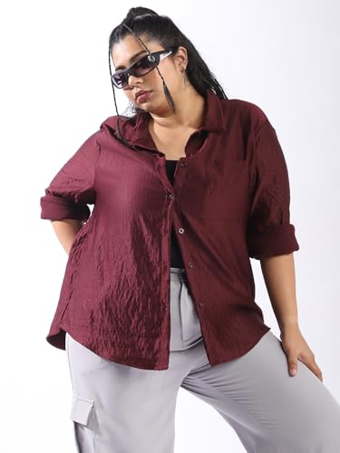 Image of High Star Women Plus Size Boxy Fit Spread Collar Long Sleeves Shirt