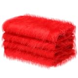 Jetec 4 Pcs Red Faux Fur 10 x 20 Inch Christmas Faux Fur Fabric Squares Fluffy Halloween Fabric Patches Winter Soft Plush for DIY Craft, Gnomes, Cosplay Costume, Decoration