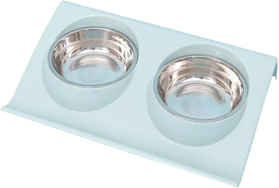 Cat Bowls and Dishes Pet Bowls Pet Protection Cervical Spine Stainless Steel Double Bowl Cat Bowl Cat Food Bowl Oblique Splash Proof Drinking Bowl Rice Bowl Blue Large