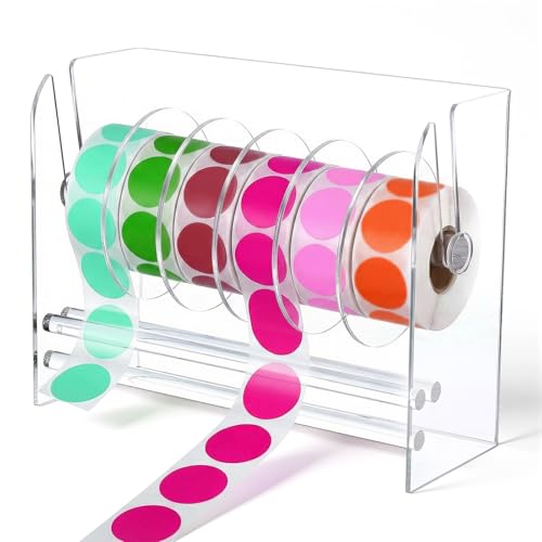 IMengjbang Label Dispenser 6 Disks, Acrylic Sticker Roll Holder, Adjustable