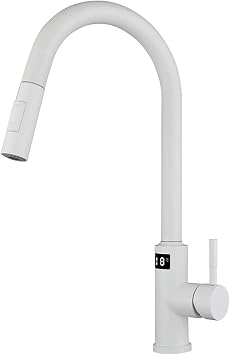 Touch Control Kitchen Faucets,Stainless Steel Kitchen Faucet With Sprayer,Kitchen Sink Faucets,High Arc Single Handle Kitchen Sink Faucet With Digital Temperature Display,Faucet For Kitchen Sink,White