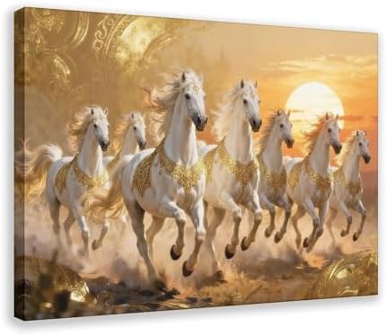 Seven Running Horses Painting Vastu Wall Art Poster 7 Lucky Horse Pictures 30 Canvas Poster Bedroom Decor Landscape Office Room Decor Gift Frame-style24x36inch(60x90cm)