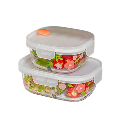 JATIBOSH Recipientes para Alimentos de Vidrio con Tapas Herméticas, 630/900Ml Set de 4 Piezas, Incluye 2 Bases y 2 Tapas de Plástico, Libre de BPA， Utilizados para Cocina, Comedor, Etc.