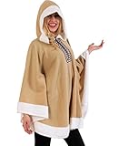 KarnevalsTeufel Damenkostüm 'Poncho Eskimo' mit Kapuze, Fleece, Inuit, Eskimofrau, Fasching, Karneval, Mottoparty