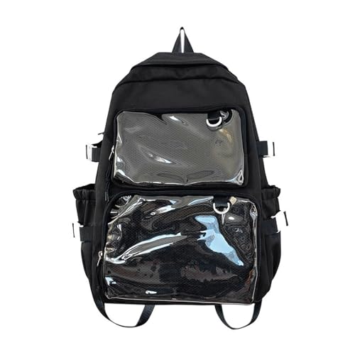 Mochila escolar gran capacidad con ventana para pines estuche transparente estilo japonés