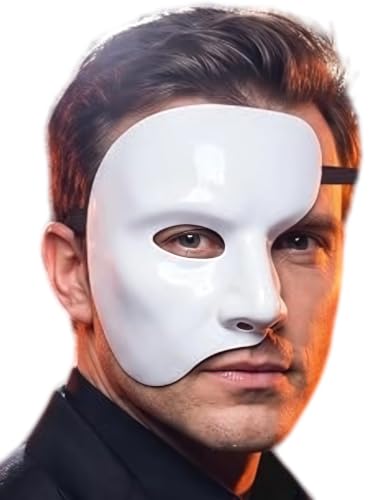 Half Phantom of The Opera Mask for Men, Thick ABS Masquerade Mask White