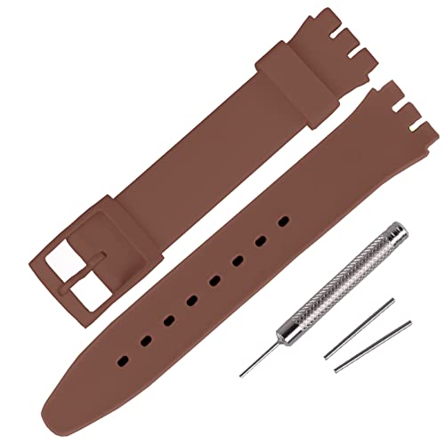 Image of Rihahisy Silicone Rubber Watch Strap/Watch Band Replacement for Swatch (20mm, Brown)