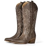 IUV Cowboy Boots For Women Western Cowgirl Boots Mid Calf Snip Toe