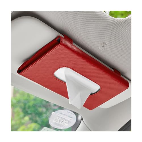 Suvnie Car Tissue Holder, Leather Auto Sun Visor Napkin Holder Mask Dispenser, Universal Vehicle Tissue Case Holder for Visor & Backseat, Interior Car Accessories for SUV Truck (Red, Carbon Fiber)