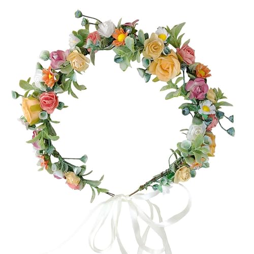 MUNSKT Rose Flower Crown, Flower crowns,Floral Wreath Headband, Colorful Bohemian Bridal Flower Hair Wreath for Wedding Party