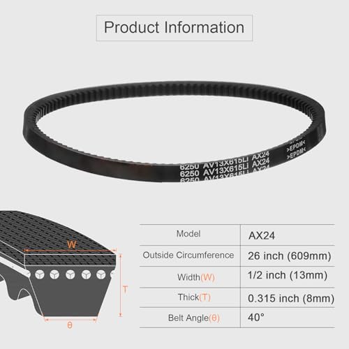 Image of uxcell 3 Pcs AX24 EPDM V-Belt, Raw Edge Cogged Industrial Rubber V Belt 1 /2 inch Width x 24 inch Inside Circumference