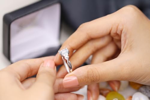 Dazzlingrock Collection 8x6mm Emerald Cut Aquamarine & Round White Diamond Twisted Engagement Ring for Women in 10K Solid Gold4