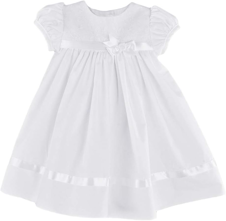 One Small Child Girls Sarah 100% Cotton Embroidered Bodice Christening Tea Length Dress with Matching Headband