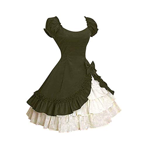 Kaister Women Dresses Party Elegant Ruffle Tiered Medieval Frill Frock Vintage Wedding Dress Army Green