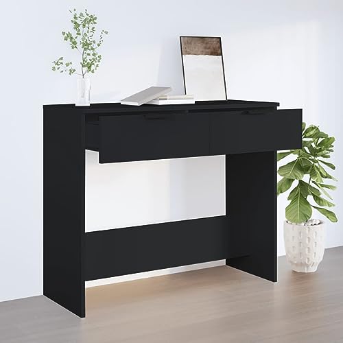 Mesa consola negra de madera con acabado elegante y estantería robusta 4