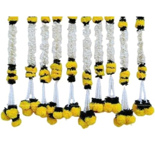 Image of VRB Dec 1 Pcs Artificial Flowers Vine Blossom /Roses Garland Fake (6 ft) Flowers Fabric Roses /Blossom Garland for Wedding Decor Diwali /Ganpati /Garden Wall Valentine (6 Pcs Heavy Jasmin Ladi Yellow)