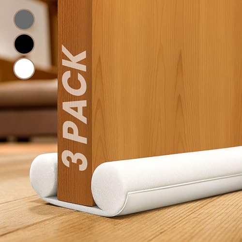 volila Double Sided Draught Excluder for Doors - 3 Pack with Foam Seal - Reduces Bills, Blocks Noise, Light and Pest (White)