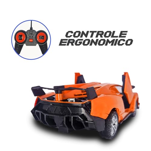 Carrinho de controle Remoto que abre e fecha as portas com luzes para meninos de 5 a 10 anos (Laranj