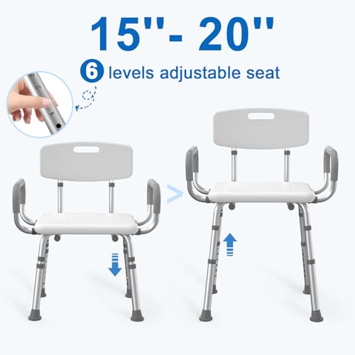 HOMLAND Shower Chair for Inside Shower with Arms and Back, 500 lbs Heavy Duty Shower Seat for Bathtub, Height Adjustable Safety Bath Seat for Elderly, Adults, Handicap and Disabled, White by HOMLAND - Image 3