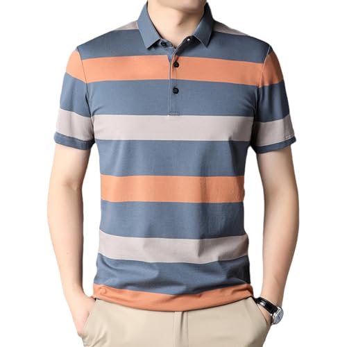 Polo en coton pour hommes manches courtes respirantes et mailles extensibles bleu rayé