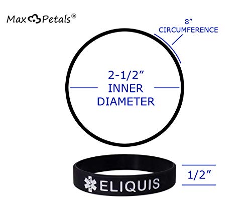 Max Petals ELIQUIS Medical Alert Bracelet – Waterproof Silicone Wristbands for Emergency Identification, 4-Pack Adult Size