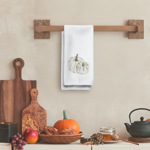 Tzhim Fall Kitchen Towels, White Pumpkin Decorative Fall Hand Towels for Bathroom, Autumn Dish Towels Dishcloths Tea Towels for Kitchen, Farmhouse Fall Kitchen Bathroom Decor, 16x24in