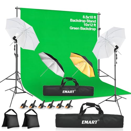 EMART 8.5X10 FT Green Screen Backdrop Kit, Photography Umbrella with