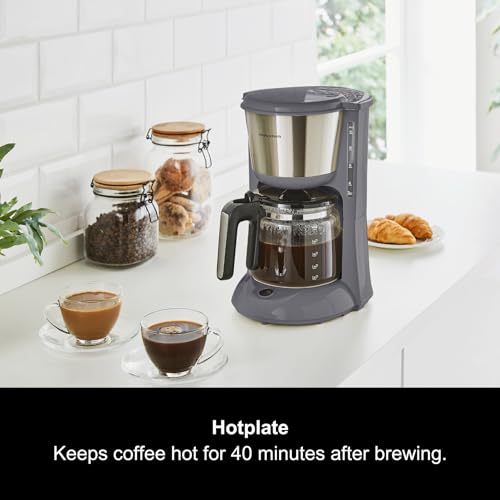 Morphy Richards Equip Filter Coffee Machine, Pour Over Technology,10 Cup Capacity, Fast Brew, Anti Drip, Easy Clean Reusable Filter, Keep Warm, Aroma Blender, Grey and Stainless Steel,162505