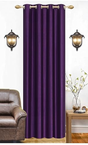 Image of Woah Modern Solid Long Crush Curtain Door CCurtain Polyester Weaved Parda Modern Parde for Living Room Bedroom Home Office Screens Eyelet Ring Purple 7Feet(Pack of 1)