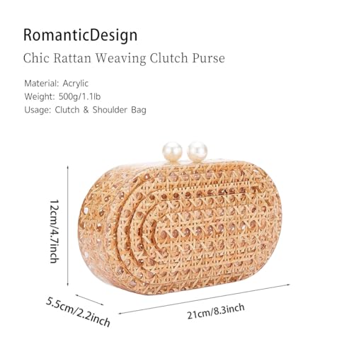 Image of RomanticDesign Women Acrylic Handbag Rattan Woven Pattern Square Box Crossbody Handbag Shoulder Bag Chain Purse
