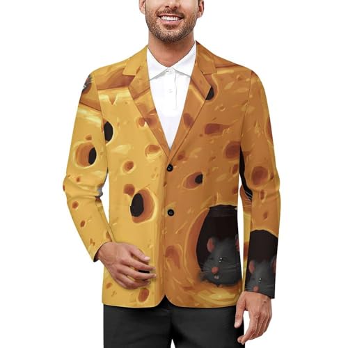 Cheese Lovers Food Rat Men's Blazer Printed Button Suit Jacket Slim Sport Coat Blazers